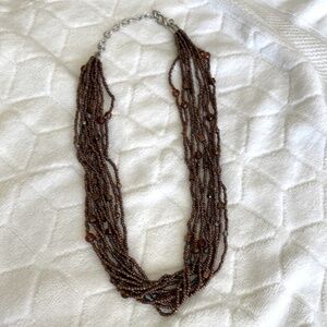 Women's multi strand necklace brown seed beads silver tone closure